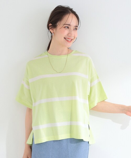 SHOO・LA・RUE(シューラルー)の「【ひんやり/S-LL】涼しげで爽やか 太ボーダー斜め切り替えTシャツ(Tシャツ/カットソー・レディース・ブラック系2/ブルー系その他4/ベージュ系2/スモーキーグリーン系3・04/03/02/01)」の22枚目の写真
