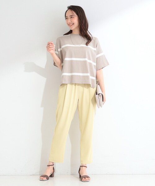 SHOO・LA・RUE(シューラルー)の「【ひんやり/S-LL】涼しげで爽やか 太ボーダー斜め切り替えTシャツ(Tシャツ/カットソー・レディース・ブラック系2/ブルー系その他4/ベージュ系2/スモーキーグリーン系3・04/03/02/01)」の16枚目の写真