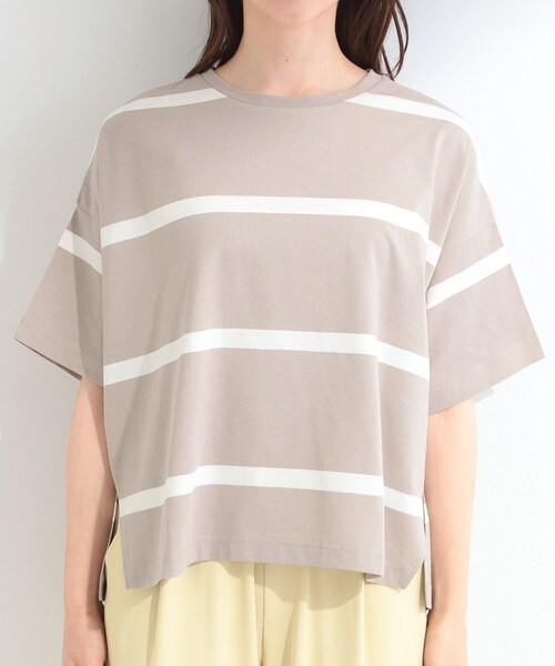 SHOO・LA・RUE(シューラルー)の「【ひんやり/S-LL】涼しげで爽やか 太ボーダー斜め切り替えTシャツ(Tシャツ/カットソー・レディース・ブラック系2/ブルー系その他4/ベージュ系2/スモーキーグリーン系3・04/03/02/01)」の10枚目の写真