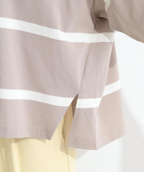 SHOO・LA・RUE(シューラルー)の「【ひんやり/S-LL】涼しげで爽やか 太ボーダー斜め切り替えTシャツ(Tシャツ/カットソー・レディース・ブラック系2/ブルー系その他4/ベージュ系2/スモーキーグリーン系3・04/03/02/01)」の5枚目の写真