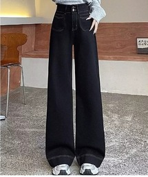 ハイウエストステッチワイドデニムパンツ