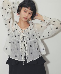 楊柳 花刺繍フロントリボン前後2wayブラウス