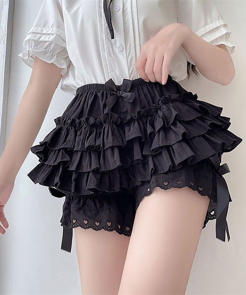 MAISON DE THERESE(メゾン ド テレーズ)の「ティアードフリル 可愛いレースリボン ショートパンツ【無地/チェック】(その他パンツ・レディース・Black/ブラック系1/White・M)」の3枚目の写真