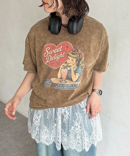 CPCM(シーピーシーエム)の「パウダー半袖T(Tシャツ/カットソー・レディース・ベージュ/イエロー/ピンク/ホワイト/グレー/ネイビー・FREE)」の4枚目の写真