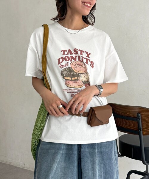 CPCM(シーピーシーエム)の「パウダー半袖T(Tシャツ/カットソー・レディース・ベージュ/イエロー/ピンク/ホワイト/グレー/ネイビー・FREE)」の2枚目の写真
