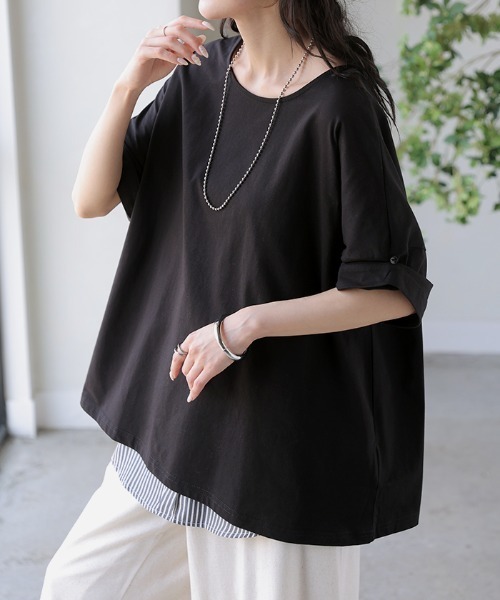 HUG.U(ハグユー)の「「体感-2℃」ロールアップこなれ袖 Tシャツ(Tシャツ/カットソー・レディース・ピンク/グリーン/ブラック/ダークグレー/ホワイト/イエロー・FREE)」の10枚目の写真