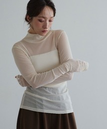 【新色追加】ストレッチ メッシュ ハイネック トップス / Sheer Stretch Mesh Mock Neck Top