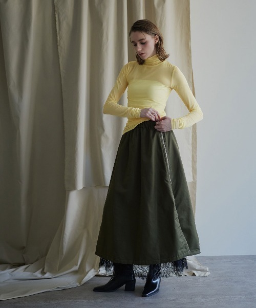 W:Huku(フーク)の「【新色追加】ストレッチ メッシュ ハイネック トップス / Sheer Stretch Mesh Mock Neck Top(Tシャツ/カットソー・レディース・ブルー系その他/クリーム・FREE)」の8枚目の写真