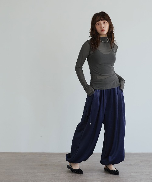W:Huku(フーク)の「【新色追加】ストレッチ メッシュ ハイネック トップス / Sheer Stretch Mesh Mock Neck Top(Tシャツ/カットソー・レディース・ブルー系その他/クリーム・FREE)」の10枚目の写真