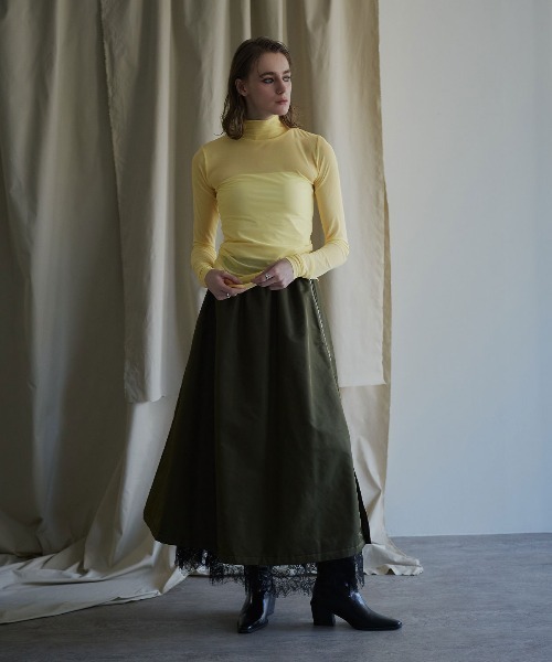 W:Huku(フーク)の「【新色追加】ストレッチ メッシュ ハイネック トップス / Sheer Stretch Mesh Mock Neck Top(Tシャツ/カットソー・レディース・ブルー系その他/クリーム・FREE)」の13枚目の写真