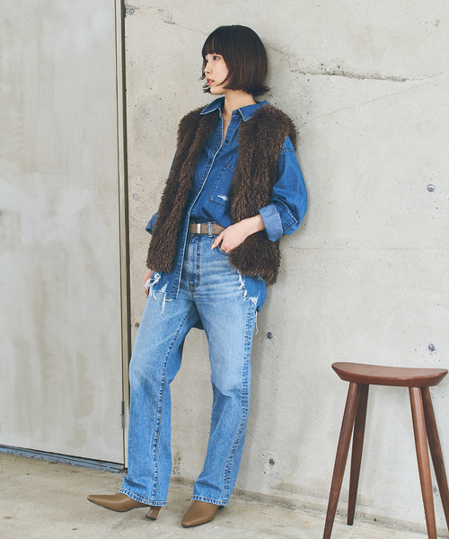 Spick & Span（スピックアンドスパン）の「フェイクファーベスト（ベスト・レディース・アイボリー/モカ・FREE）」の4枚目の写真