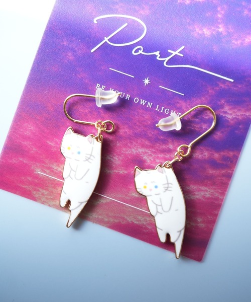 Port(ポート)の「【 Port / ポート 】 ぶらさがりネコ ピアス / キャット_(ピアス(両耳用)・レディース・マルチ/ブラック×ホワイト/ホワイト/グレー/ベージュ/ブラック・FREE)」の7枚目の写真