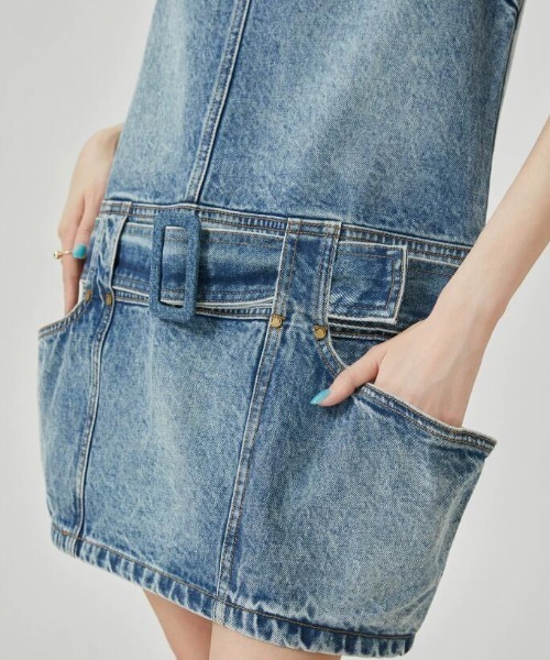 semplice（センプリチェ）の「ノースリーブデニムワンピース（ワンピース・レディース・ブルー・S/M/L）」の2枚目の写真