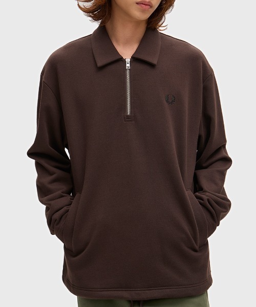 FRED PERRY（フレッドペリー）の「【先行予約受付中】Half-Zip Smock Sweatshirt／ハーフジップスモックスウェット（スウェット・メンズ・ブラウン・S/M/L）」の11枚目の写真