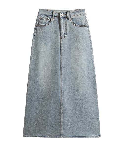 AMAJI(アマジ)の「ウォッシュド ハイウエスト Aライン デニムパンツスカート(スカート・レディース・ライトブルー・SMALL/MEDIUM/LARGE/X-LARGE)」の1枚目の写真