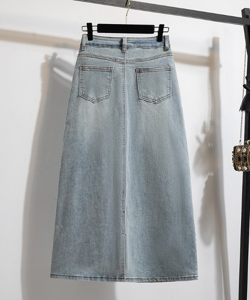AMAJI(アマジ)の「ウォッシュド ハイウエスト Aライン デニムパンツスカート(スカート・レディース・ライトブルー・SMALL/MEDIUM/LARGE/X-LARGE)」の3枚目の写真