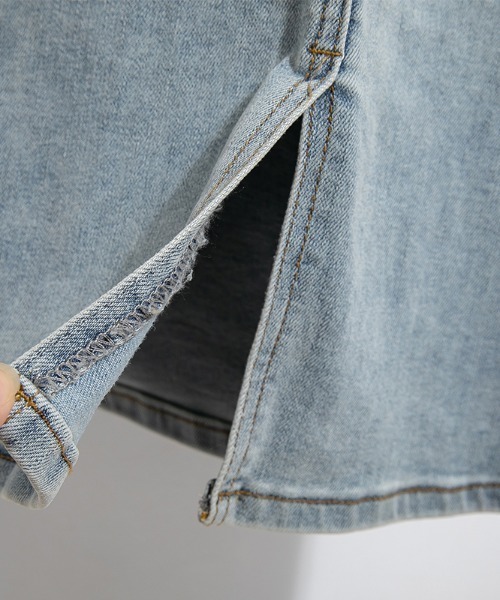 AMAJI(アマジ)の「ウォッシュド ハイウエスト Aライン デニムパンツスカート(スカート・レディース・ライトブルー・SMALL/MEDIUM/LARGE/X-LARGE)」の4枚目の写真