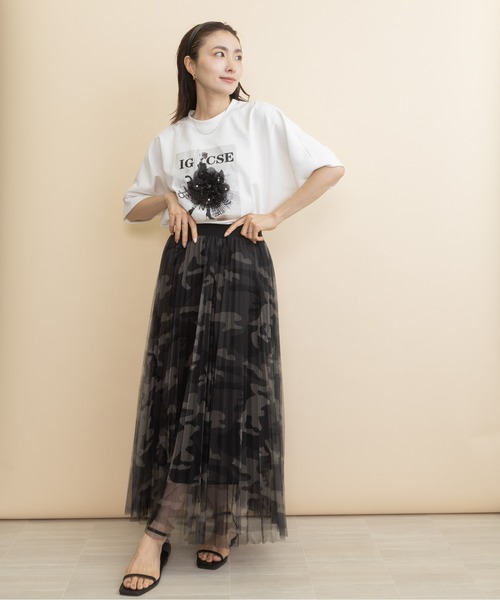 lodie（ロディ）の「ソフトチュール　迷彩スカート（スカート・レディース・カーキ/グレー・FREE）」の15枚目の写真
