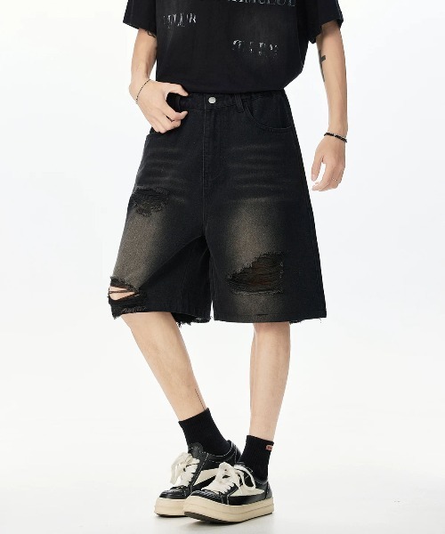 DOUBLE STEAL(ダブルスティール)の「DSダメージデニムショーツ(デニムパンツ・メンズ・ブルー/ブラック・X-LARGE/LARGE/MEDIUM)」の1枚目の写真
