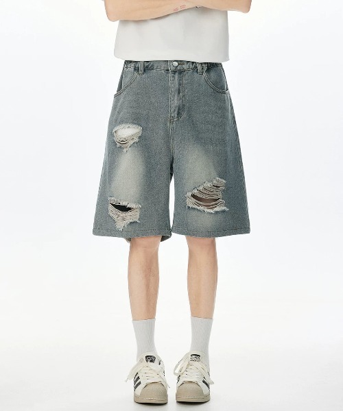 DOUBLE STEAL(ダブルスティール)の「DSダメージデニムショーツ(デニムパンツ・メンズ・ブルー/ブラック・X-LARGE/LARGE/MEDIUM)」の6枚目の写真