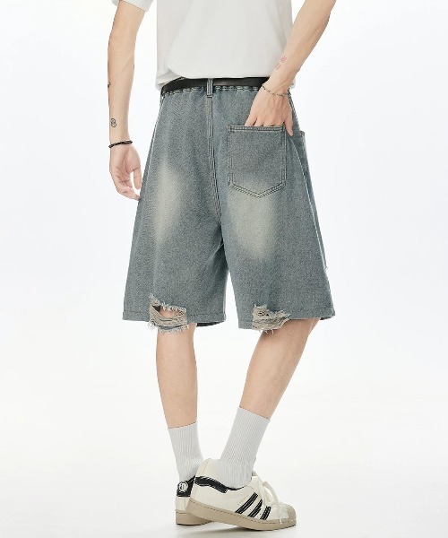 DOUBLE STEAL(ダブルスティール)の「DSダメージデニムショーツ(デニムパンツ・メンズ・ブルー/ブラック・X-LARGE/LARGE/MEDIUM)」の7枚目の写真