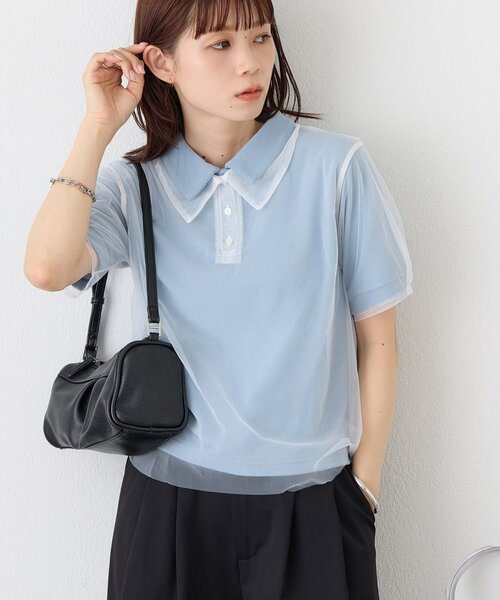 DISCOAT（ディスコート）の「【WEB限定】チュールレイヤードポロプルオーバー（Tシャツ/カットソー・レディース・ホワイト系その他/サックスブルー・MEDIUM）」の2枚目の写真