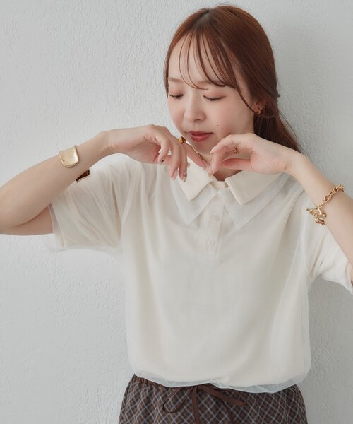 DISCOAT（ディスコート）の「【WEB限定】チュールレイヤードポロプルオーバー（Tシャツ/カットソー・レディース・ホワイト系その他/サックスブルー・MEDIUM）」の4枚目の写真