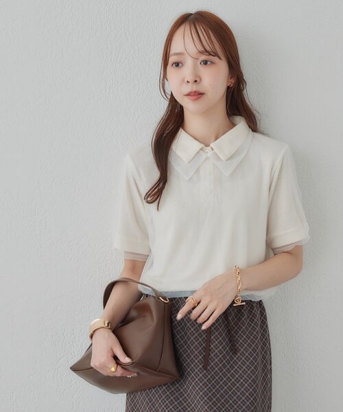 DISCOAT（ディスコート）の「【WEB限定】チュールレイヤードポロプルオーバー（Tシャツ/カットソー・レディース・ホワイト系その他/サックスブルー・MEDIUM）」の5枚目の写真