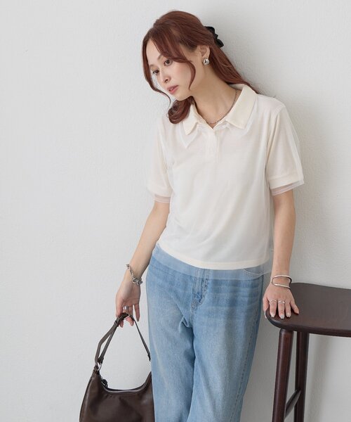 DISCOAT（ディスコート）の「【WEB限定】チュールレイヤードポロプルオーバー（Tシャツ/カットソー・レディース・ホワイト系その他/サックスブルー・MEDIUM）」の8枚目の写真