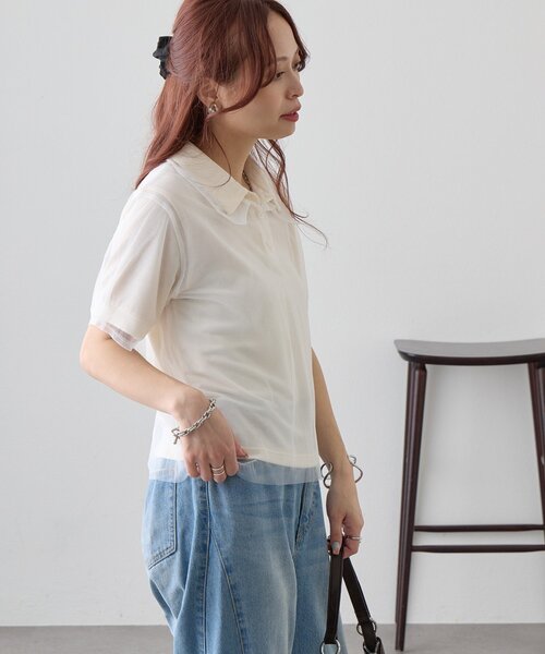 DISCOAT（ディスコート）の「【WEB限定】チュールレイヤードポロプルオーバー（Tシャツ/カットソー・レディース・ホワイト系その他/サックスブルー・MEDIUM）」の9枚目の写真