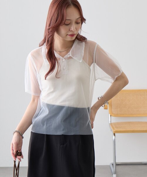 DISCOAT（ディスコート）の「【WEB限定】チュールレイヤードポロプルオーバー（Tシャツ/カットソー・レディース・ホワイト系その他/サックスブルー・MEDIUM）」の13枚目の写真