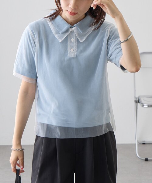 DISCOAT（ディスコート）の「【WEB限定】チュールレイヤードポロプルオーバー（Tシャツ/カットソー・レディース・ホワイト系その他/サックスブルー・MEDIUM）」の18枚目の写真