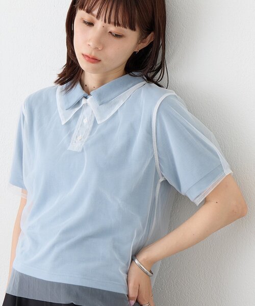 DISCOAT（ディスコート）の「【WEB限定】チュールレイヤードポロプルオーバー（Tシャツ/カットソー・レディース・ホワイト系その他/サックスブルー・MEDIUM）」の20枚目の写真