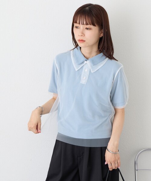 DISCOAT（ディスコート）の「【WEB限定】チュールレイヤードポロプルオーバー（Tシャツ/カットソー・レディース・ホワイト系その他/サックスブルー・MEDIUM）」の21枚目の写真