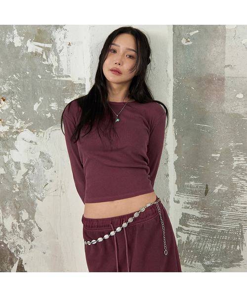 MORVE13（モルブ13）の「メルビルピグメントTシャツ(グレープ)（Tシャツ/カットソー・レディース・ベージュ/スカイブルー/バーガンディー/チャコール・FREE）」の4枚目の写真