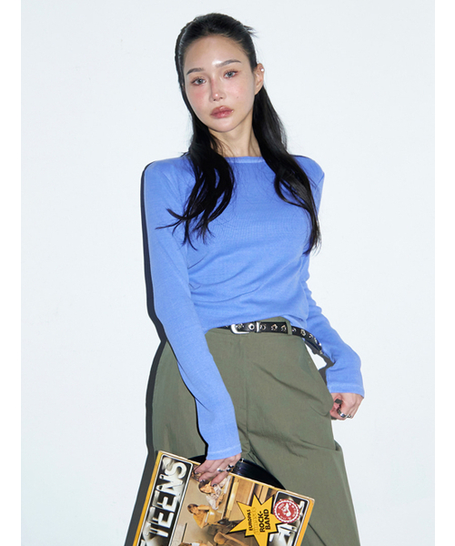 MORVE13（モルブ13）の「メルビルピグメントTシャツ(グレープ)（Tシャツ/カットソー・レディース・ベージュ/スカイブルー/バーガンディー/チャコール・FREE）」の5枚目の写真