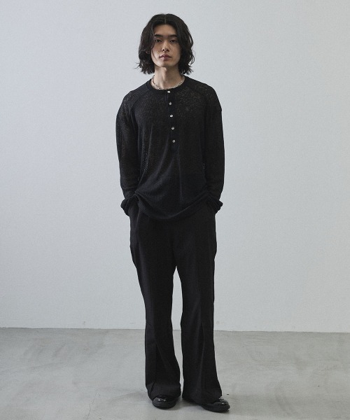 Shoowtime（ショウタイム）の「Sheer Henley Neck Long Sleeve T-Shirt / シアーヘンリーネックロングTシャツ（Tシャツ/カットソー・メンズ・ホワイト/ブラック/ライトブラウン・MEDIUM/LARGE/X-LARGE）」の11枚目の写真