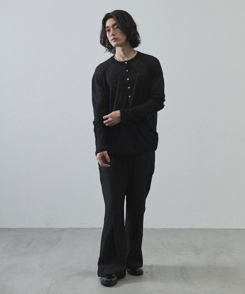 Shoowtime（ショウタイム）の「Sheer Henley Neck Long Sleeve T-Shirt / シアーヘンリーネックロングTシャツ（Tシャツ/カットソー・メンズ・ホワイト/ブラック/ライトブラウン・MEDIUM/LARGE/X-LARGE）」の12枚目の写真