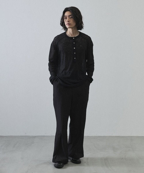 Shoowtime（ショウタイム）の「Sheer Henley Neck Long Sleeve T-Shirt / シアーヘンリーネックロングTシャツ（Tシャツ/カットソー・メンズ・ホワイト/ブラック/ライトブラウン・MEDIUM/LARGE/X-LARGE）」の13枚目の写真
