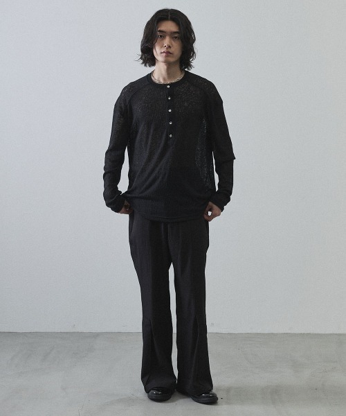 Shoowtime（ショウタイム）の「Sheer Henley Neck Long Sleeve T-Shirt / シアーヘンリーネックロングTシャツ（Tシャツ/カットソー・メンズ・ホワイト/ブラック/ライトブラウン・MEDIUM/LARGE/X-LARGE）」の14枚目の写真