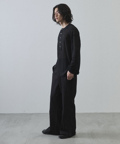 Shoowtime（ショウタイム）の「Sheer Henley Neck Long Sleeve T-Shirt / シアーヘンリーネックロングTシャツ（Tシャツ/カットソー・メンズ・ホワイト/ブラック/ライトブラウン・MEDIUM/LARGE/X-LARGE）」の16枚目の写真
