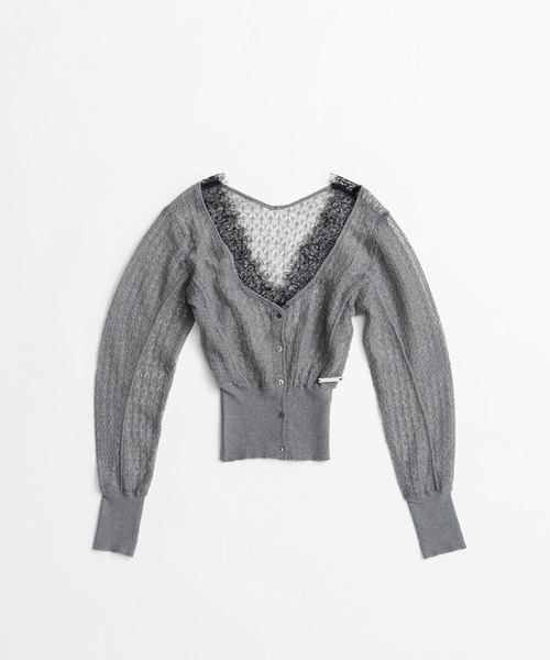 PRANK PROJECT(プランクプロジェクト)の「【2026Autumn Pre-Order】ディープネックレースカーディガン / Deep Neck Lace Cardigan(カーディガン/ボレロ・レディース・グレー/ブラック・FREE)」の9枚目の写真