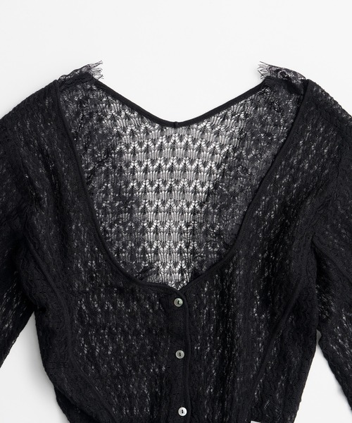 PRANK PROJECT(プランクプロジェクト)の「【2026Autumn Pre-Order】ディープネックレースカーディガン / Deep Neck Lace Cardigan(カーディガン/ボレロ・レディース・グレー/ブラック・FREE)」の12枚目の写真