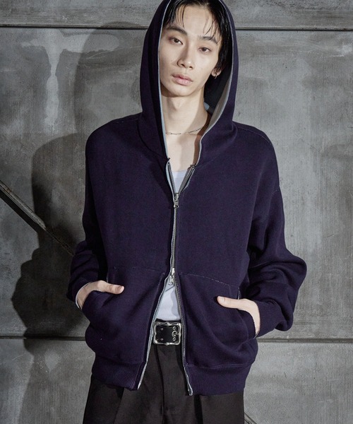 LANDNESS(ランドネス)の「【LANDNESS/ランドネス】Double-Faced Reversible Knit Zip Hoodie/ダブルフェイス リバーシブル ニットジップパーカー(パーカー・メンズ・アイボリー/グレー/ネイビー/ブラック・L/M)」の4枚目の写真