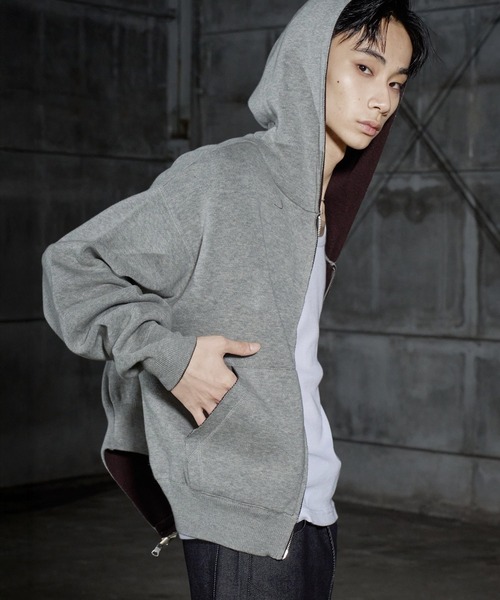 LANDNESS(ランドネス)の「【LANDNESS/ランドネス】Double-Faced Reversible Knit Zip Hoodie/ダブルフェイス リバーシブル ニットジップパーカー(パーカー・メンズ・アイボリー/グレー/ネイビー/ブラック・L/M)」の3枚目の写真