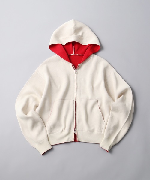 LANDNESS(ランドネス)の「【LANDNESS/ランドネス】Double-Faced Reversible Knit Zip Hoodie/ダブルフェイス リバーシブル ニットジップパーカー(パーカー・メンズ・アイボリー/グレー/ネイビー/ブラック・L/M)」の1枚目の写真
