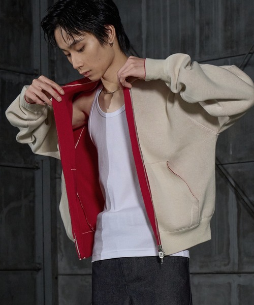 LANDNESS(ランドネス)の「【LANDNESS/ランドネス】Double-Faced Reversible Knit Zip Hoodie/ダブルフェイス リバーシブル ニットジップパーカー(パーカー・メンズ・アイボリー/グレー/ネイビー/ブラック・L/M)」の7枚目の写真