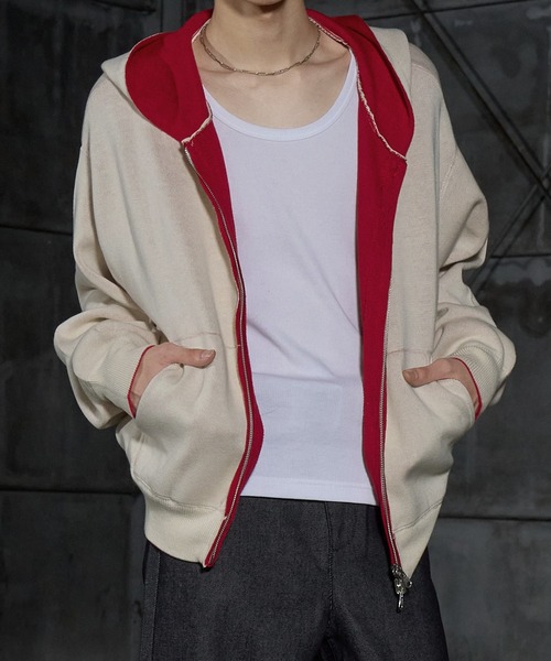 LANDNESS(ランドネス)の「【LANDNESS/ランドネス】Double-Faced Reversible Knit Zip Hoodie/ダブルフェイス リバーシブル ニットジップパーカー(パーカー・メンズ・アイボリー/グレー/ネイビー/ブラック・L/M)」の6枚目の写真