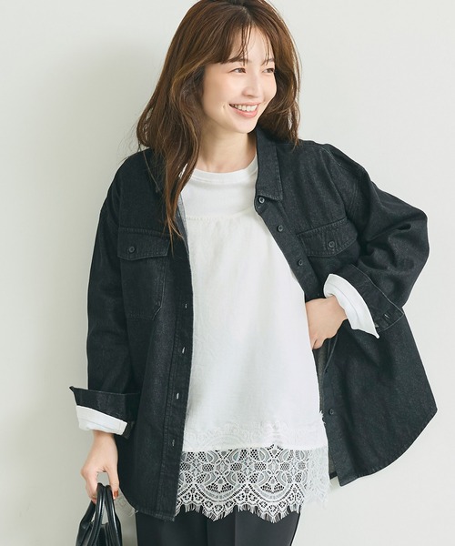 coca（coca）（コカ）の「シボサテンレースドッキングキャミソール（キャミソール・レディース・ホワイト/ブラック・M/L）」の2枚目の写真