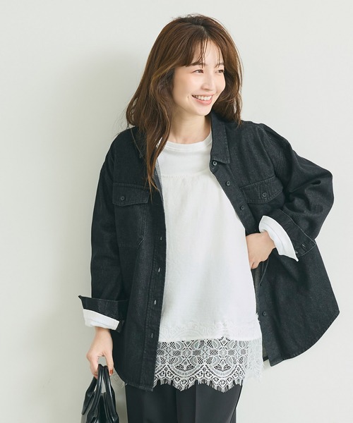 coca（coca）（コカ）の「シボサテンレースドッキングキャミソール（キャミソール・レディース・ホワイト/ブラック・M/L）」の8枚目の写真